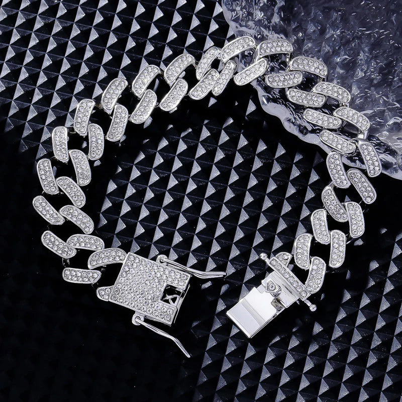 Men's Iced Cuban Link Chain Necklace + Bracelet ( Combo )