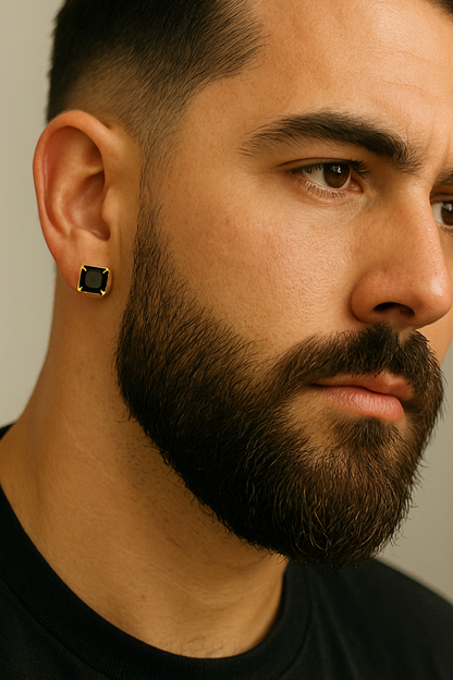 Obsidian Square Men's Magnetic Studs Earrings