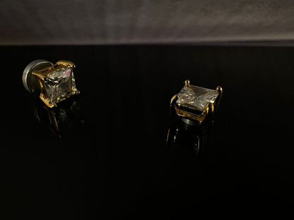 Pair of diamond stud earrings on a black background